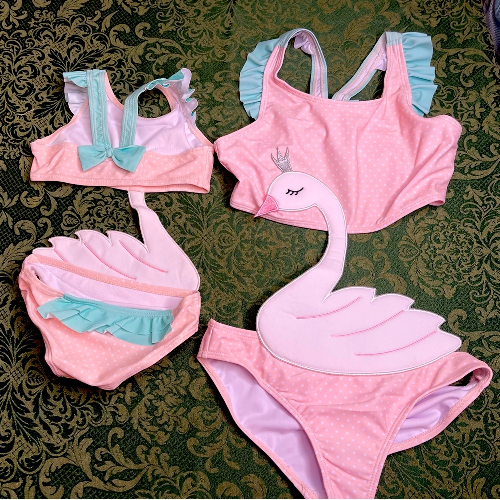 NWT 12m nautical ruffle swan Swim suit bathing tankini vacation easter summer 1p